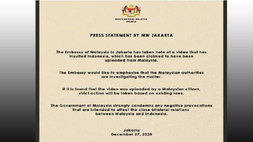 Pernyataan resmi Kedubes Malaysia di Indonesia yang dikutip dari Facebook.