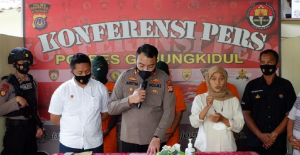 Jumpa pers kasus pencurian buku nikah, di Mapolres Gunungkidul, Rabu (13/0/2021).
